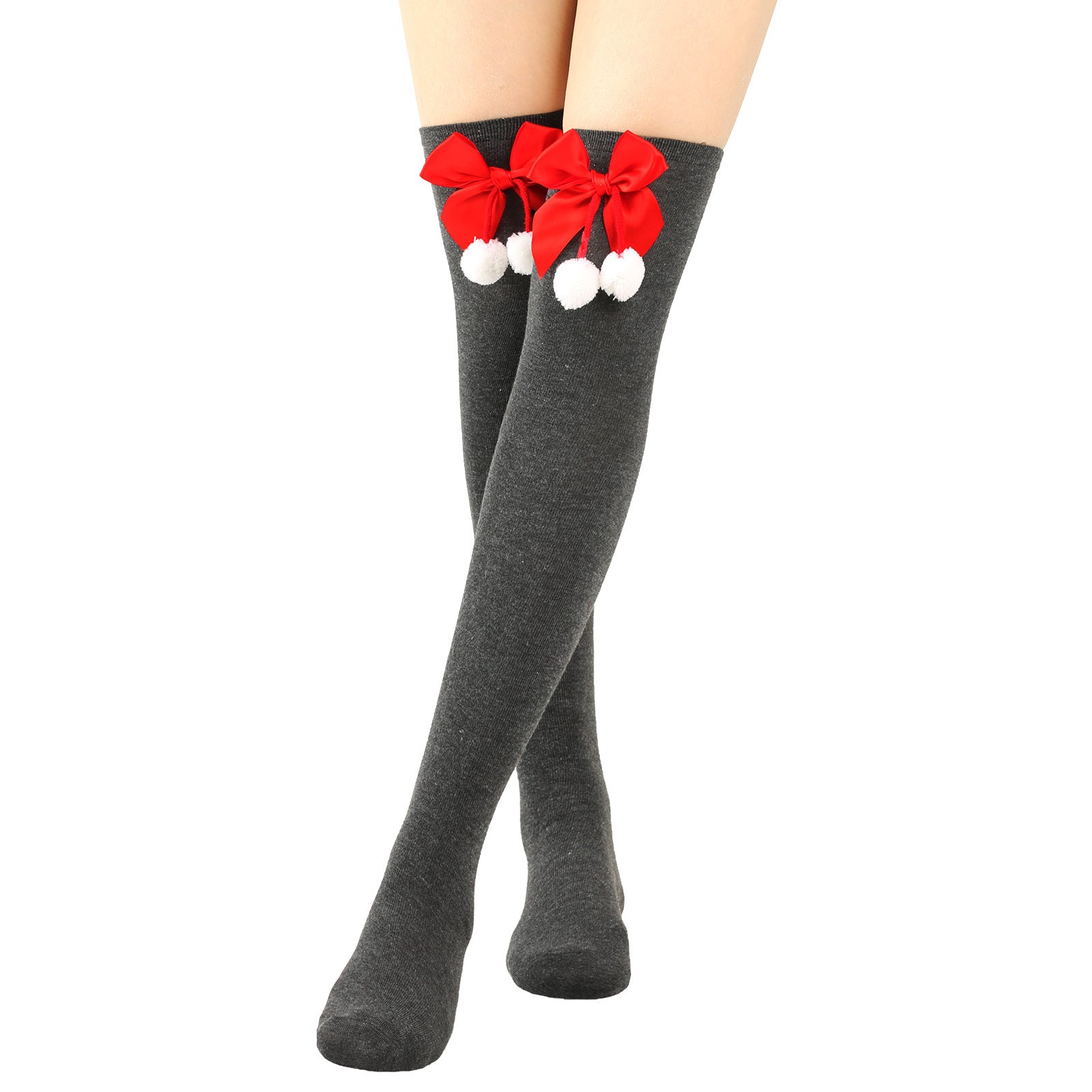 Wholesale Bow Christmas Ball Striped Over-the-Knee Socks