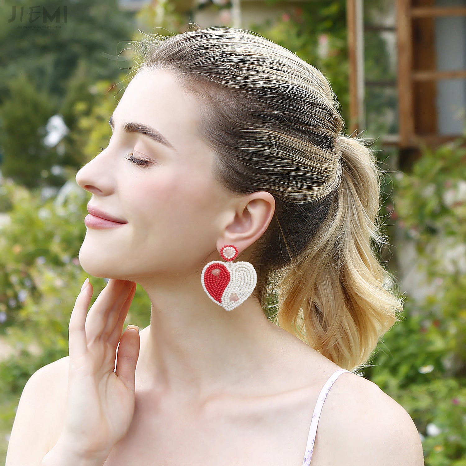 Wholesale Valentine's Day Handwoven Bohemian Heart Rice Beads Earrings