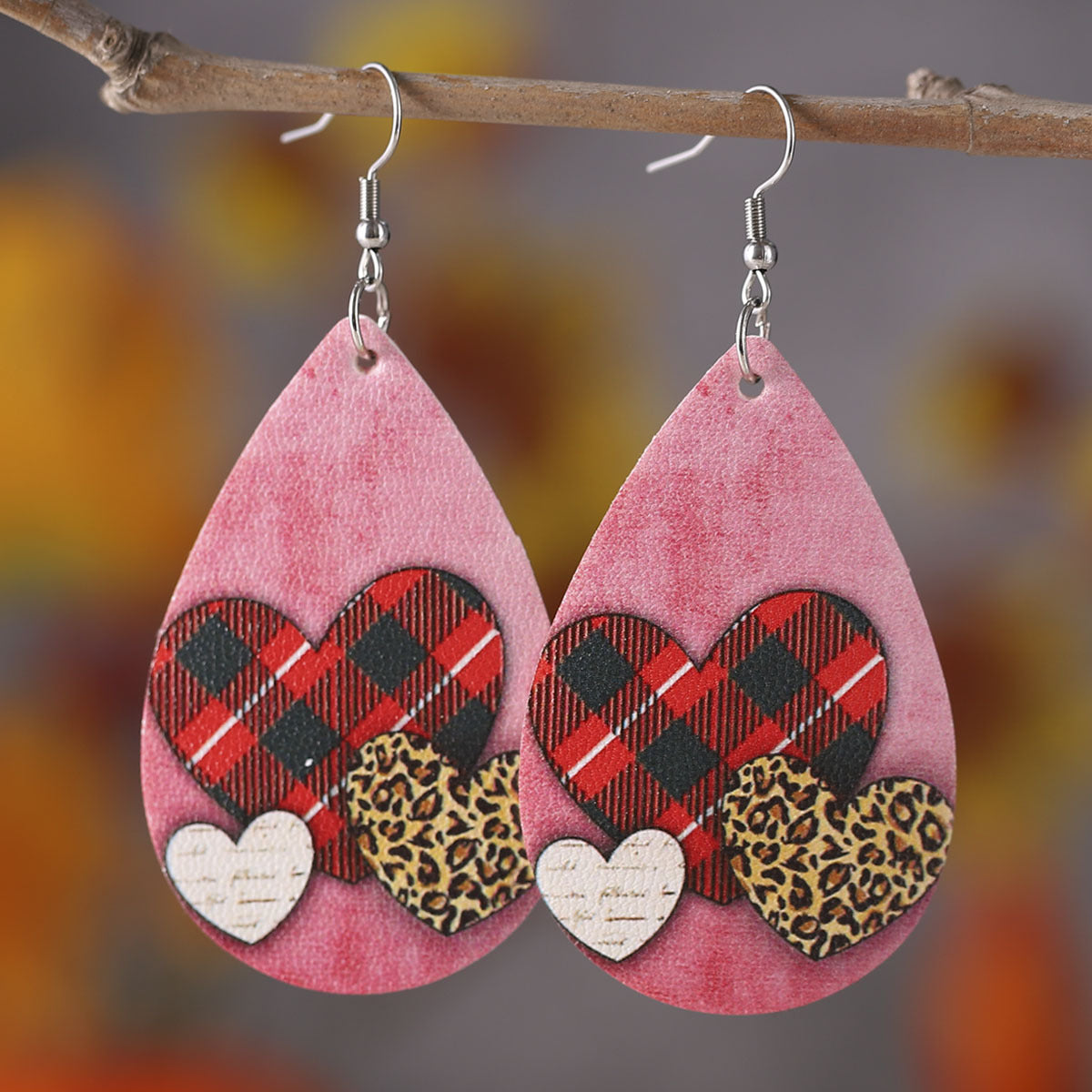 Wholesale Valentine' s Day Love Leopard Pattern Love Water Drop Earrings