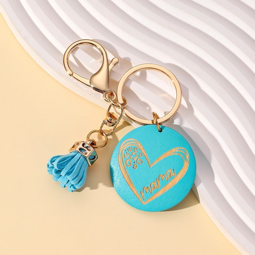 Wholesale Mother's DayMAMA Colorful Wooden Sign Tassel Keychain