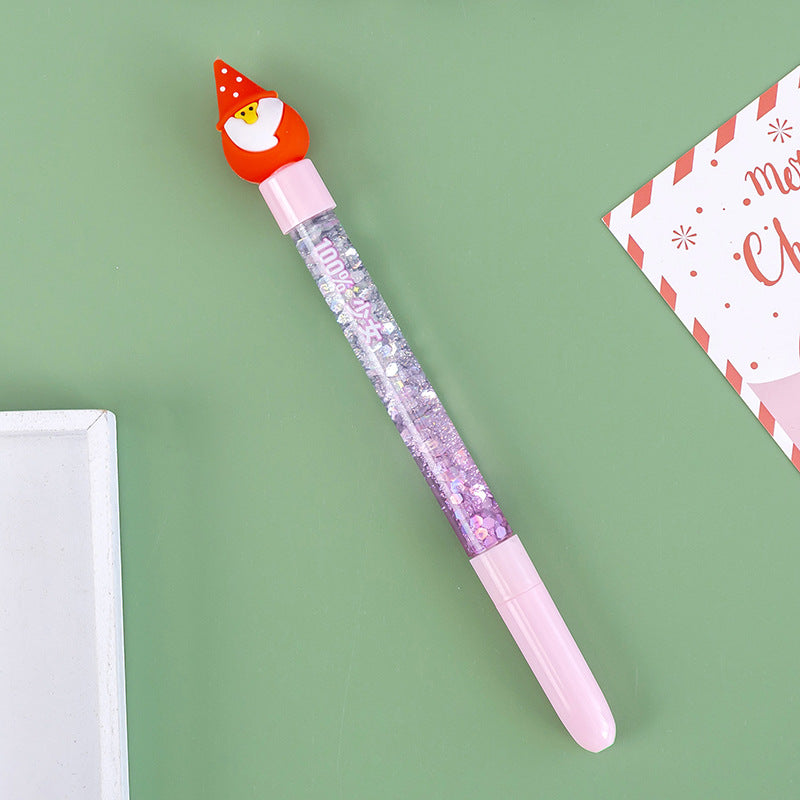 Wholesale Christmas Cartoon Glitter Powder Quicksand Plastic Rollerball Pen