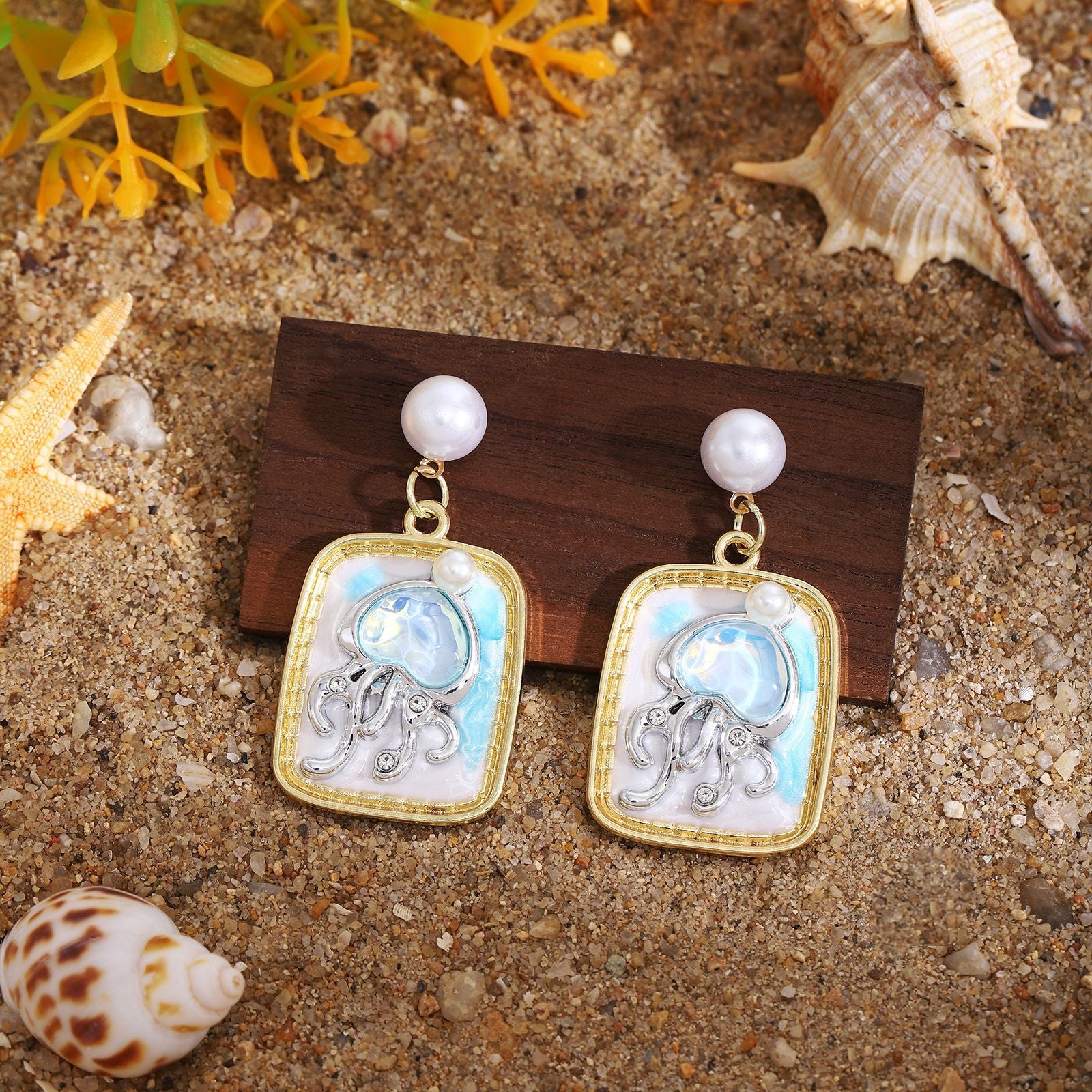 Wholesale French forest flower shell holiday earrings