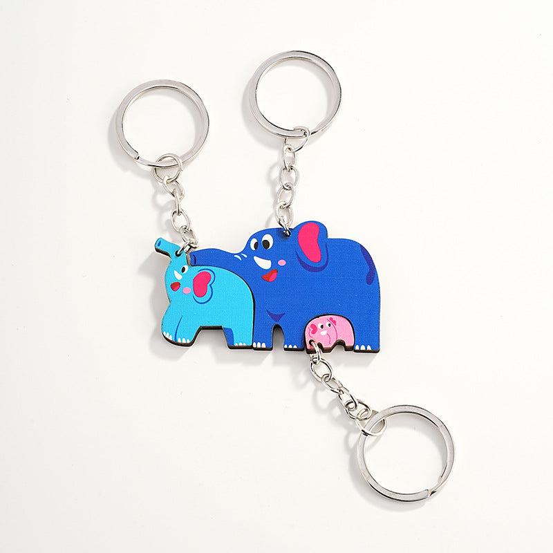 Wholesale Elephant Parent-child Interactive Wooden Keychain for A Family of Three