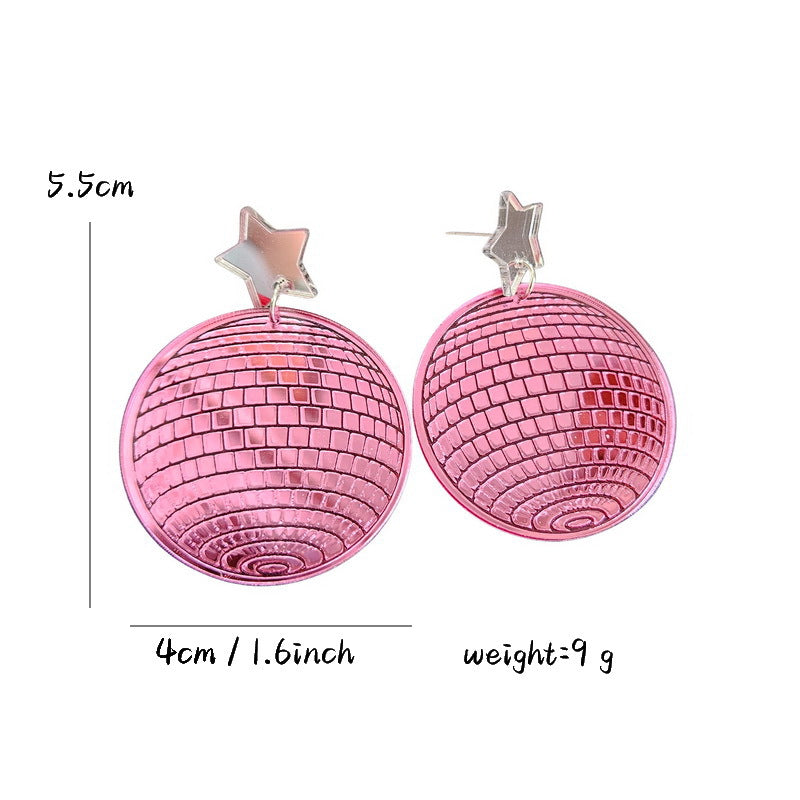 Wholesale Exaggerated Creative Five-pointed Star Acrylic Retro Disco Ball Mirror Laser Earrings