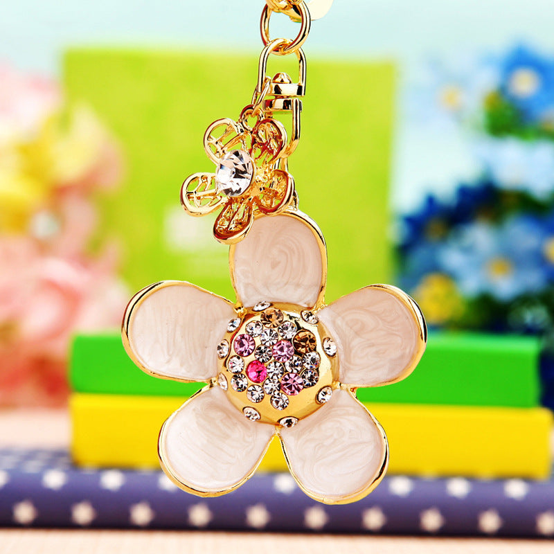 Wholesale Pink Four Leaf Clover Love Lock Keychain Rhinestone Inlaid Metal Car Key Ring Fashion Accessory Gift
