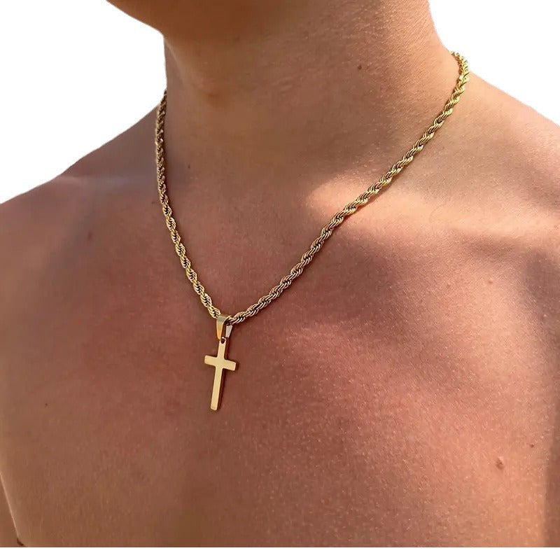 Wholesale Hip-hop trend men's cross pendant twist chain necklace
