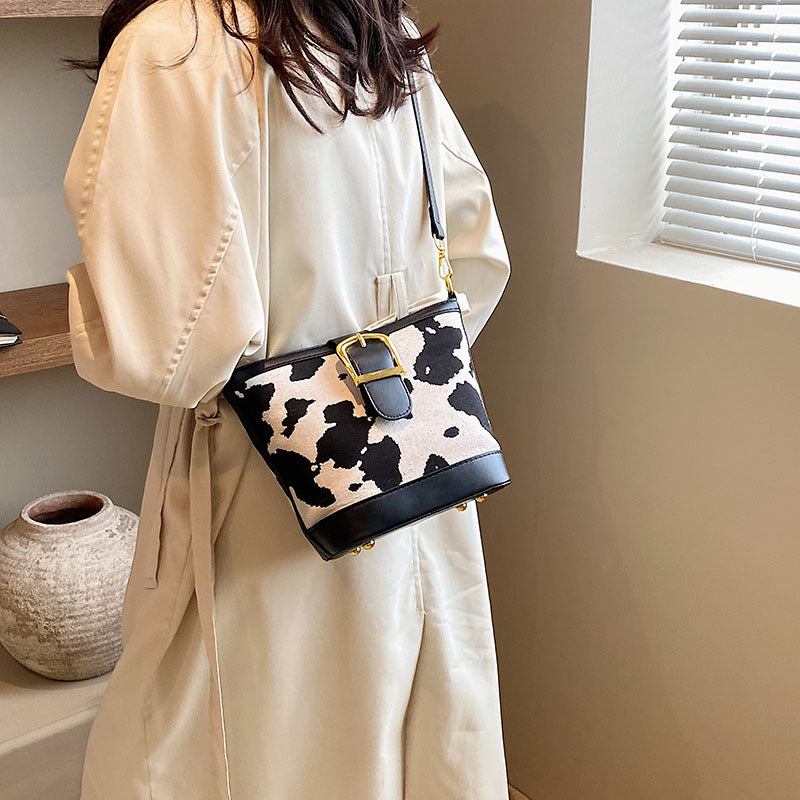 Wholesale Cow Pattern PU Portable Bucket Bag Single Shoulder Crossbody Bag