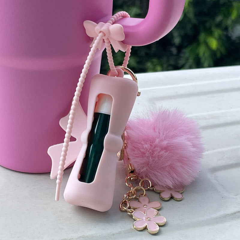 Wholesale Lipstick case silicone protective case bow lipstick bag keychain