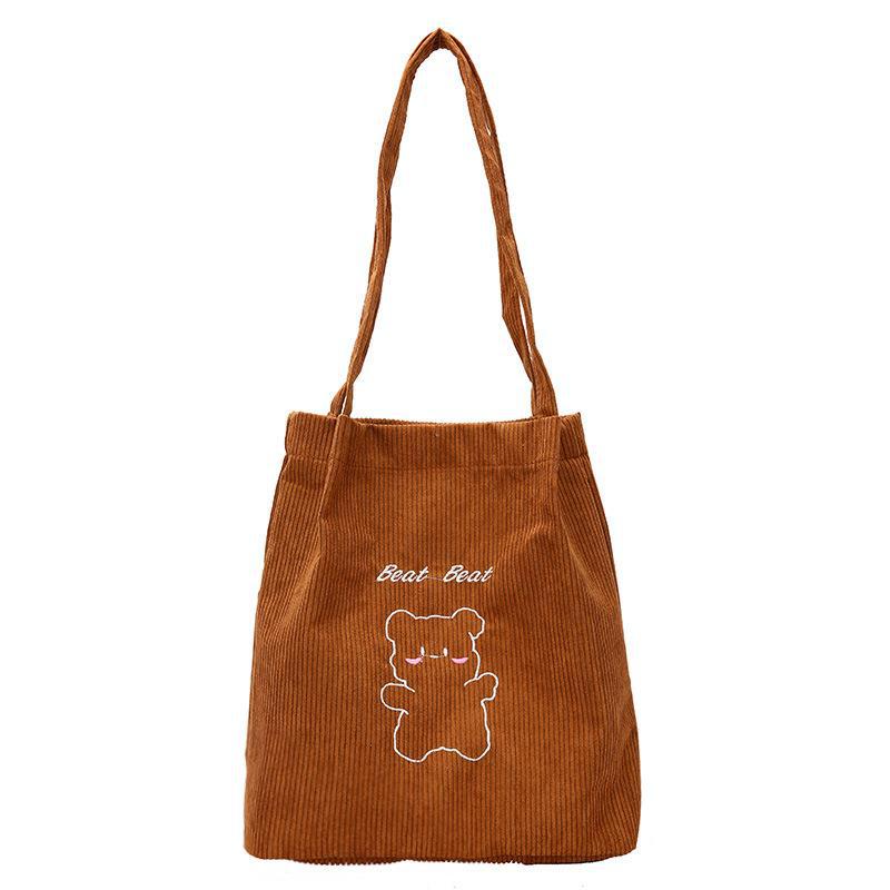 Volesar Cartoon Embroidered Corduroy Shoulder Bag