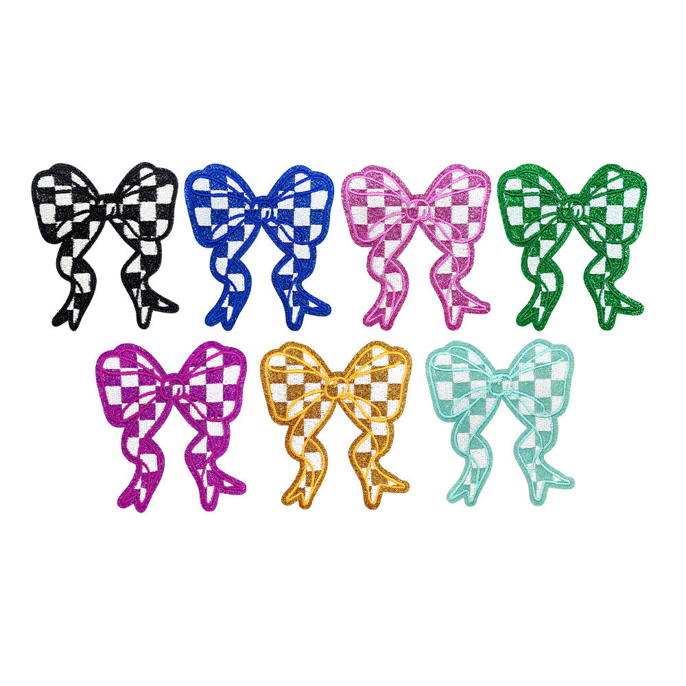 Wholesale Polyester Embroidered Plaid Bow Patches DIY Iron On Back Adhesive Craft Supply For Clothing