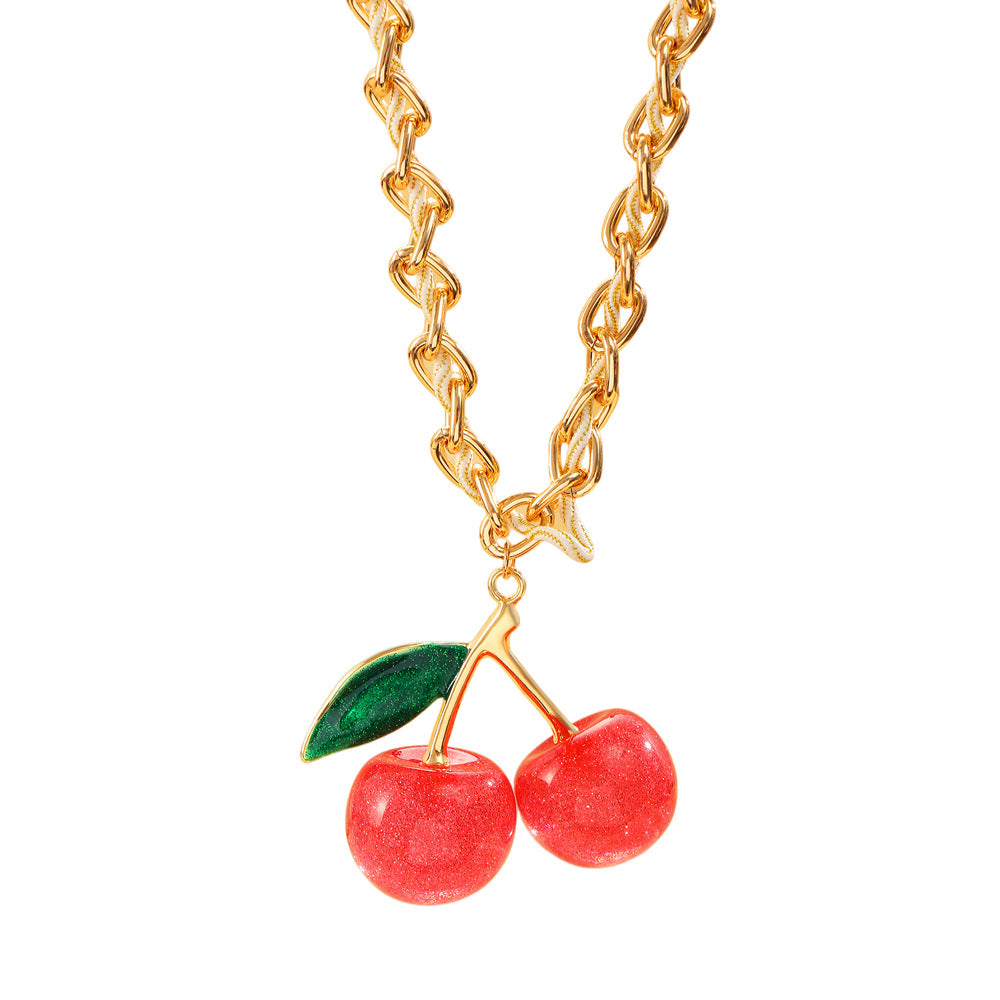 Wholesale Exaggerated red cherry fruit pendant