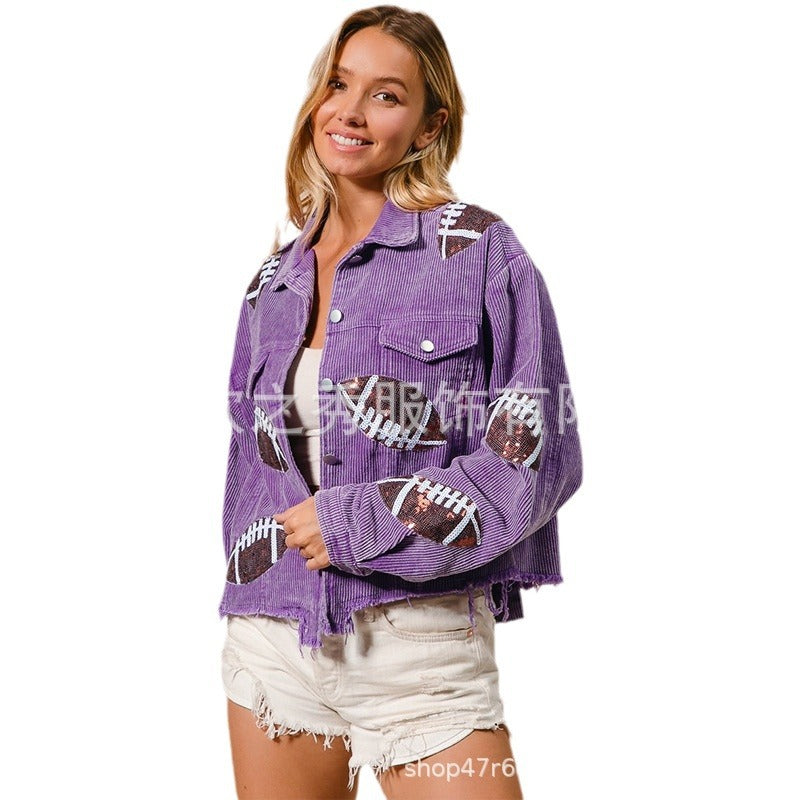 Wholesale Popular European and American Style Lapel Sequin Embroidered Corduroy Women Clothes