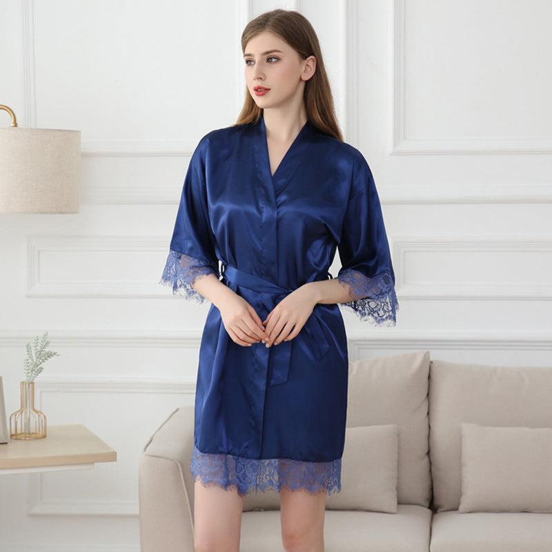 Wholesale Three-quarter Sleeve Sexy Lace Solid Color Home Nightgown