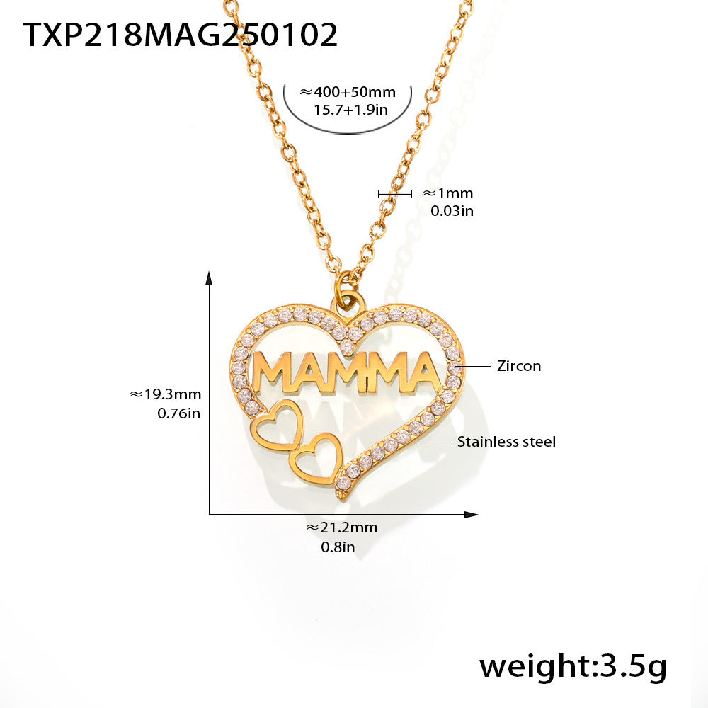 Wholesale Double Layer Dopamine Natural Stone Heart-Shaped Letter Clavicle Necklace