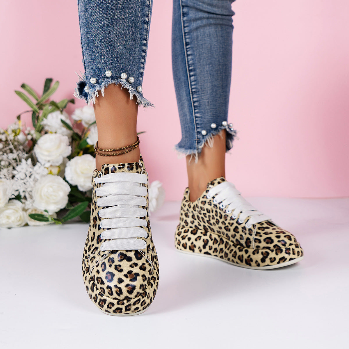 Wholesale PU Leopard Print Flat Shoes