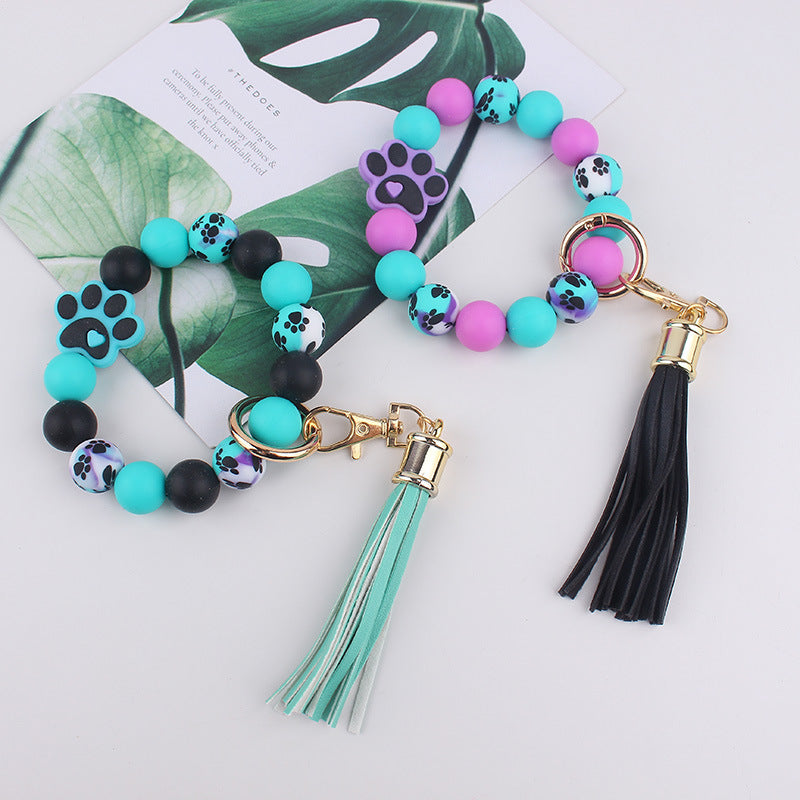 Wholesale Silicone dog paw print keychain bracelet keychain pendant