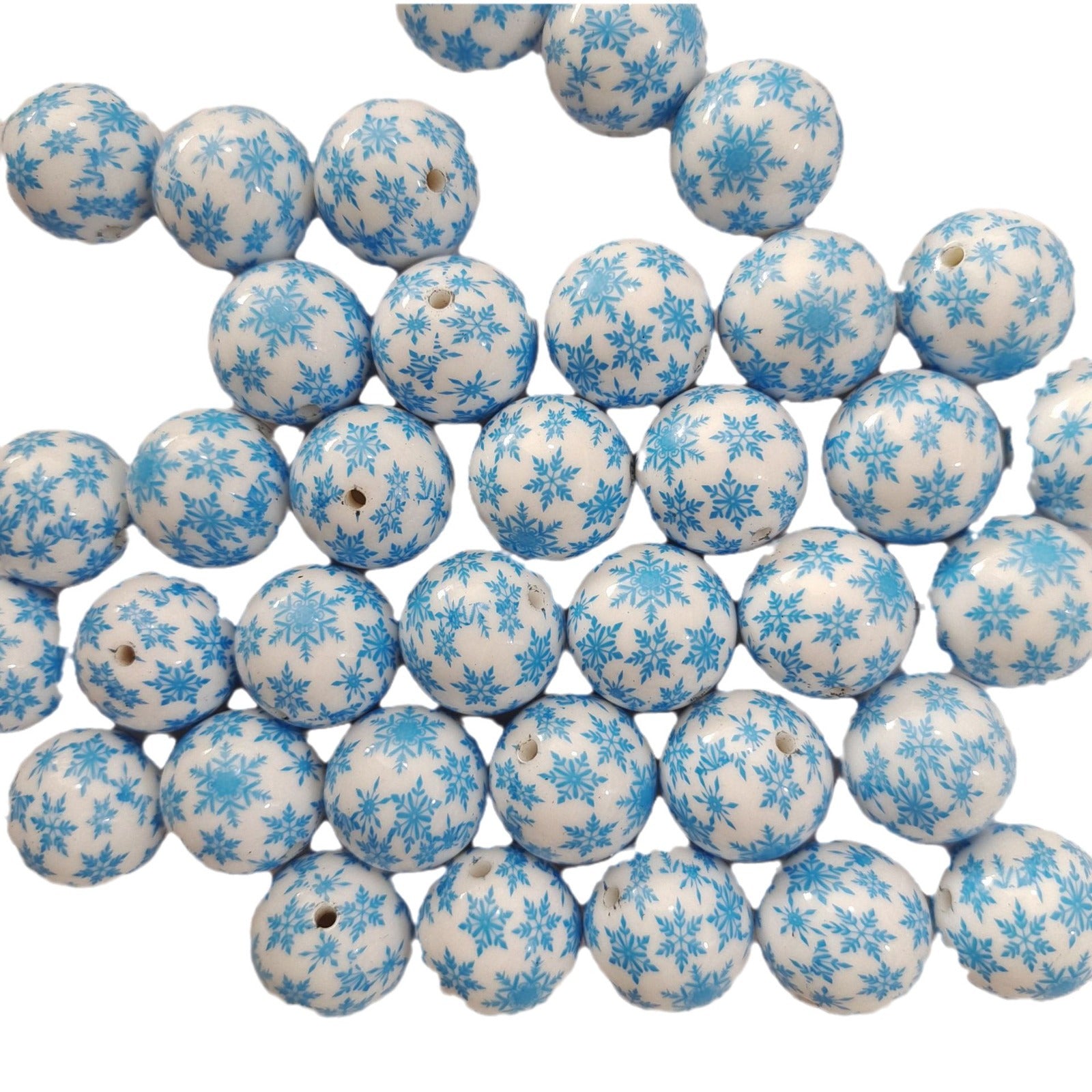 Wholesale 5pcs 20MM Acrylic Blue Snowflake Pattern Printed Beads