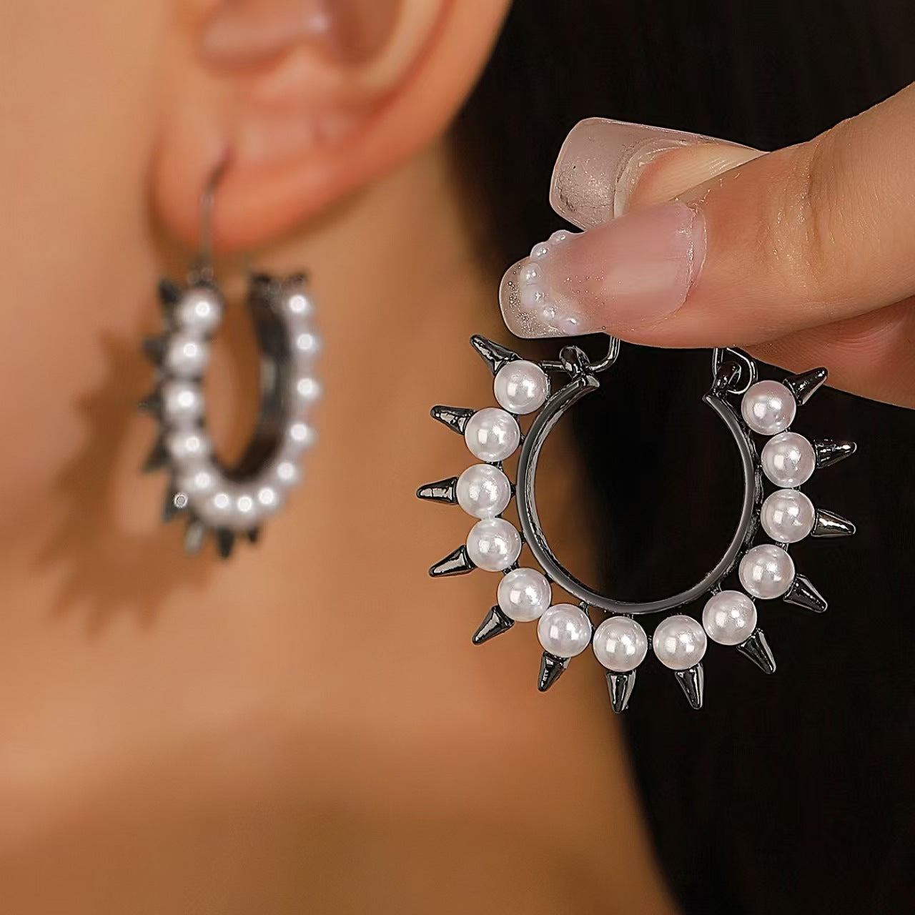 Wholesale Gothic thorn heart-shaped cross water drop punk earrings