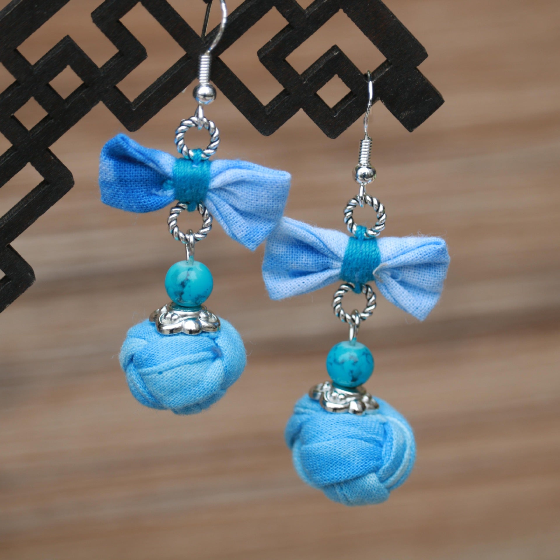 Wholesale Ethnic Style Women' s Blue-Dyed Fabric Earrings  Tie-Dye Mid-Length Earrings