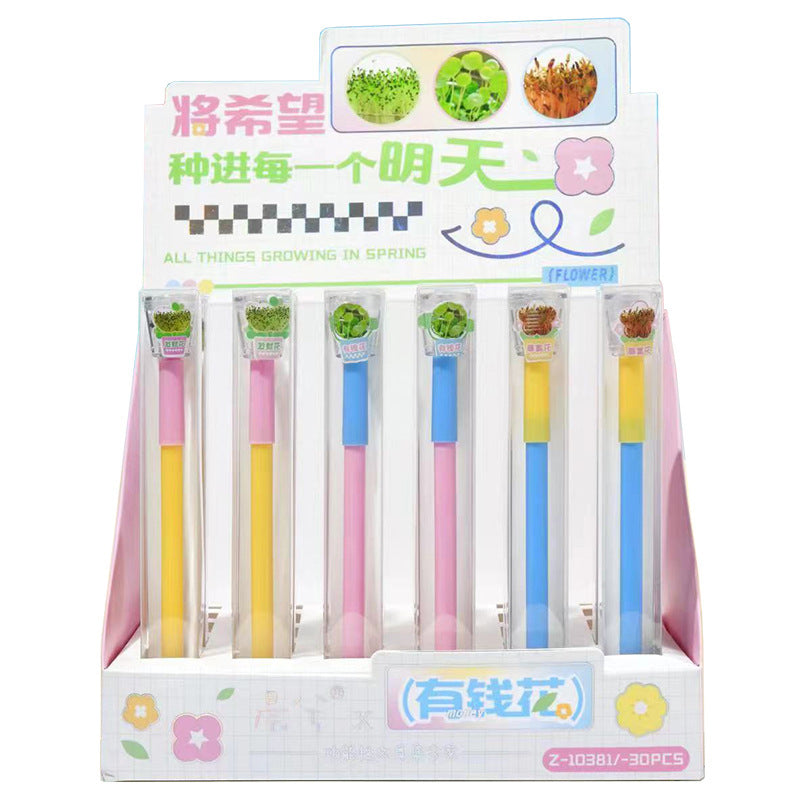 Wholesale 4pcs Creative Grass Pen Rich Flowers Black Gel Pen DIY Mini Potted Pen