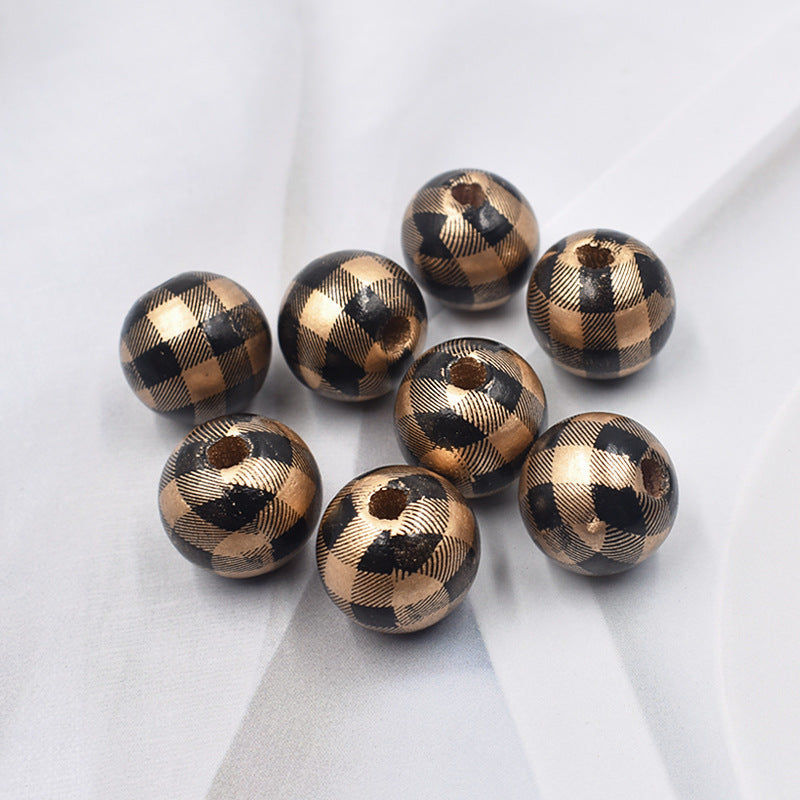 Wholesale 10PCS Houndstooth Wooden Beads DIY Beads Colored Plaid Wooden Beads