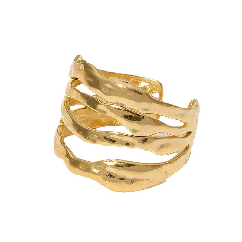 Wholesale Titanium Steel Simple Irregular 18K Gold Plated Open Ring