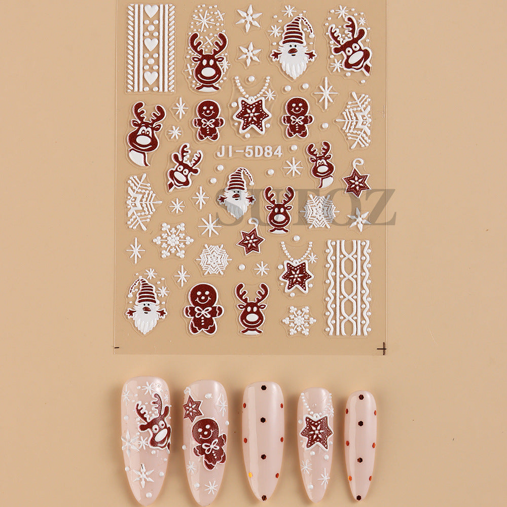 Wholesale 3pcs/pack 5D Christmas cartoon nail art embossed adhesive stickers