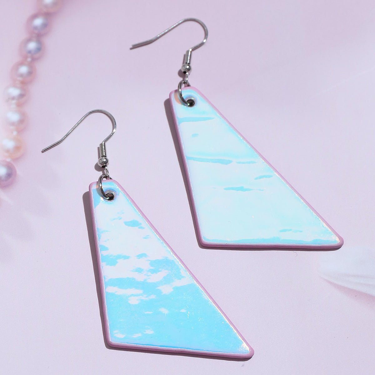 Wholesale Triangle Reflective Laser Simple Earrings