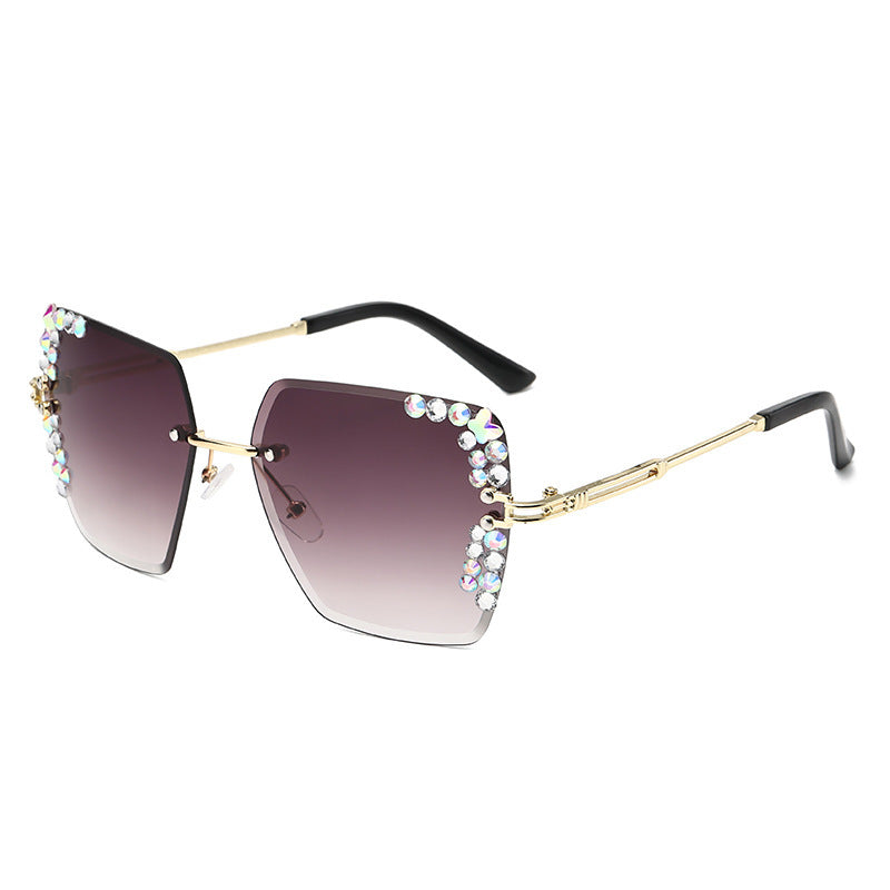 Wholesale Glittery Starry Sky Diamond Large Frame Cut Edge Square Frame Sunglasses