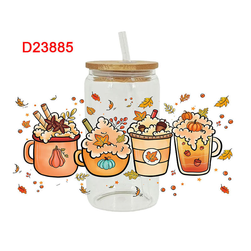 Wholesale Autumn Pumpkin Beverage Series 16oz Cup UV DTF Wraps