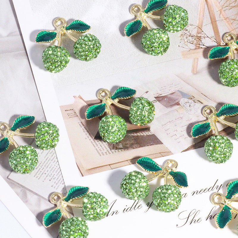 Wholesale 6PCS/Pack Full diamond cherry apple soft clay diamond ball straight hole beads wholesale DIY mobile phone key chain necklace bag chain accessories