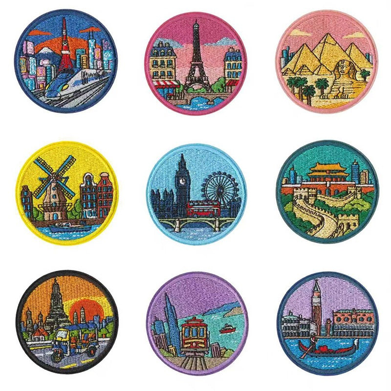 Wholesale World Landmark Embroidered Patches Set Of 9 Iron On DIY Decorative Gift For et