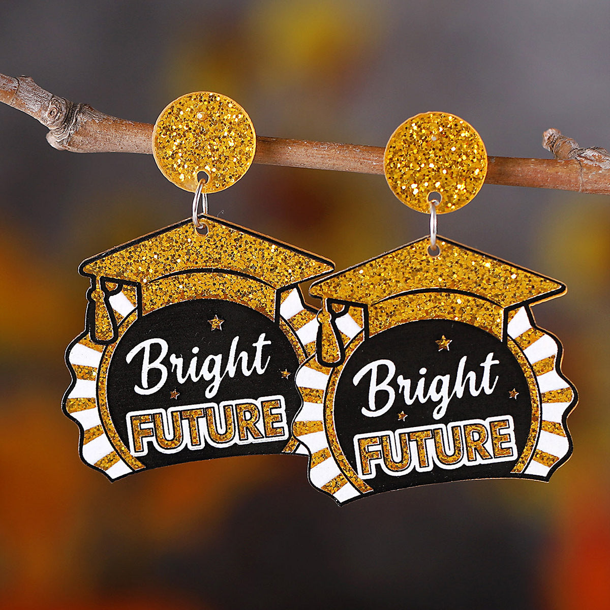 Wholesale Back-to-school season sequined book bachelor' s cap with pendant earrings