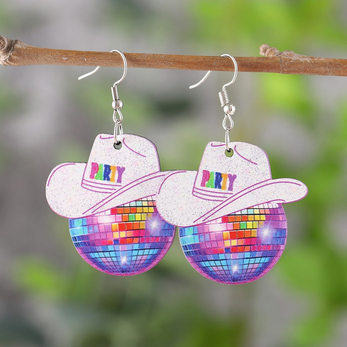 Wholesale Western Cowboy Hat Horseshoe Flower Pendant Earrings Bohemian Acrylic Double Sided Earrings Fashion Party Gift