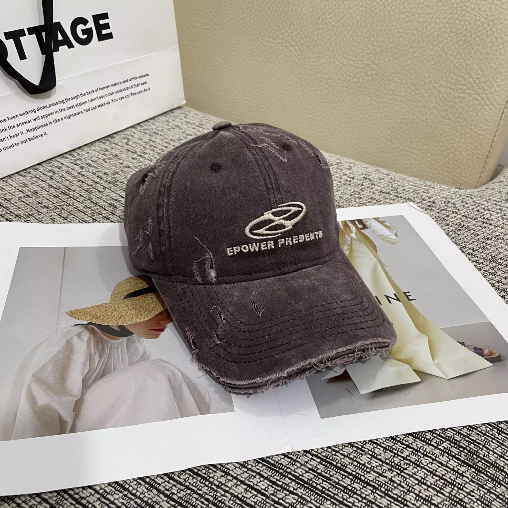 Wholesale letter embroidery ripped distressed all-match baseball cap Women's fashionable sun-proof sun-proof western style peaked cap