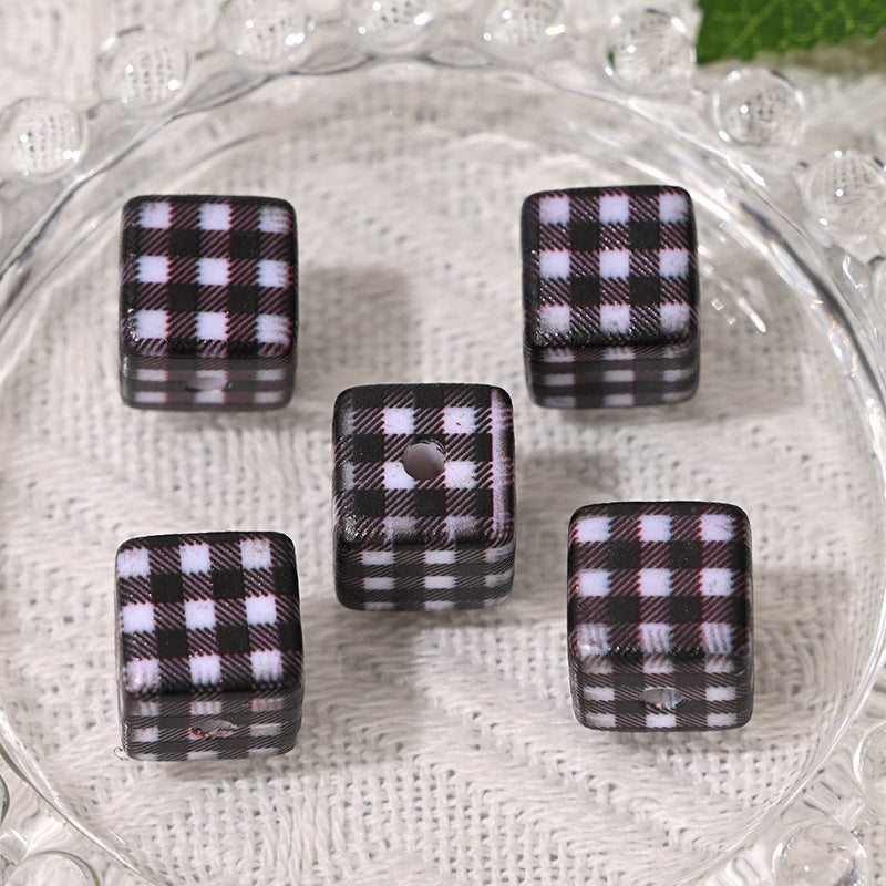 Wholesale 10pcs Colored checkered squares Acrylic Beads