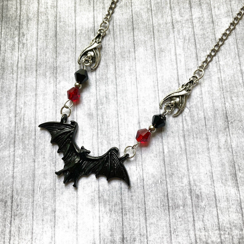 Wholesale Black Bat Special Crystal Halloween Horror Gift Alloy Necklace