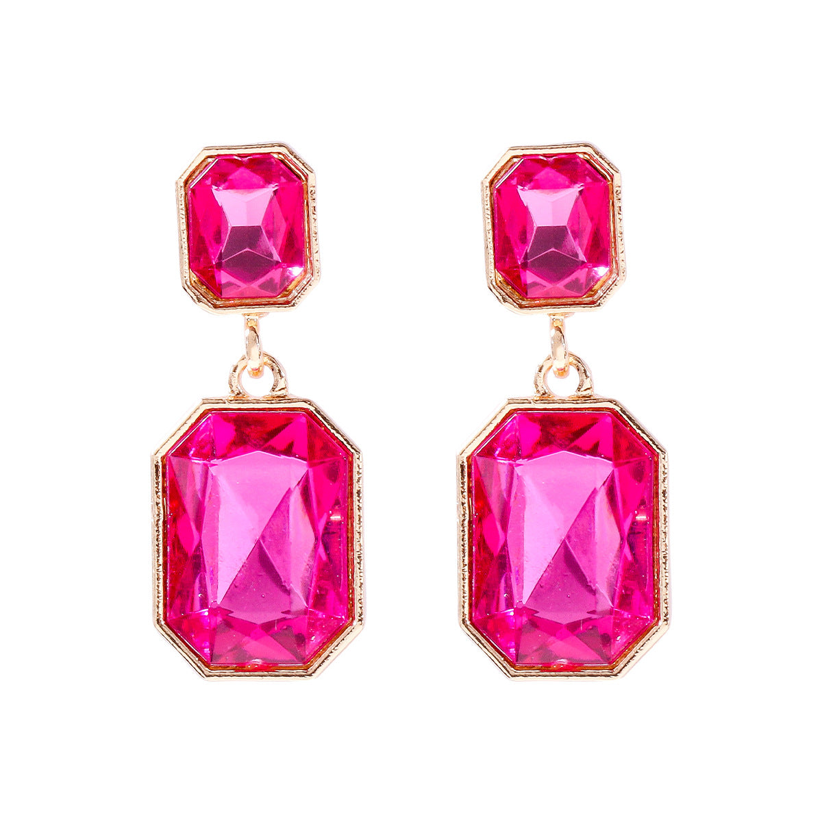 Wholesale Geometric Square Earrings with Alloy Diamond Inlaid Glass Stone Earrings