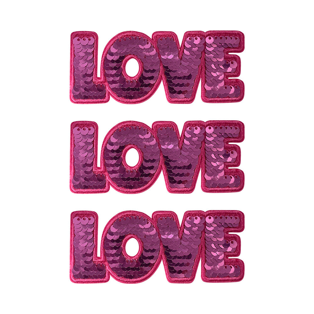 Wholesale LOVE Letter Sequin Embroidered Patch Pink Sparkle Iron On DIY Clothing Accessory