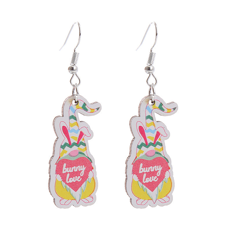 Wholesale Easter Bunny Flower Basket Printed Egg Chick Wooden Earrings