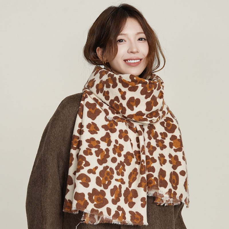 Wholesale Winter Leopard Print High-grade Cashmere Thickening Warm Large Shawl Scarf