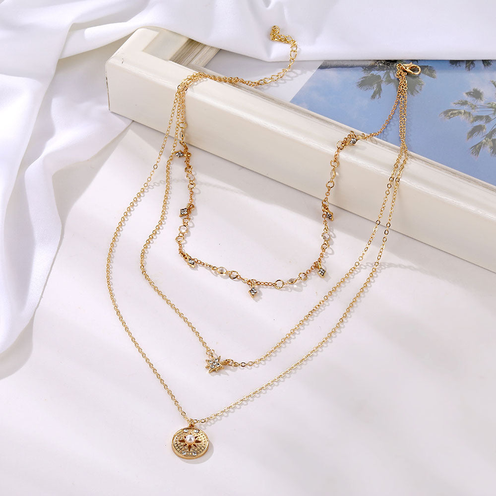 Wholesale Pearl Rhinestone Multilayer Necklace Pendant Alloy Necklaces