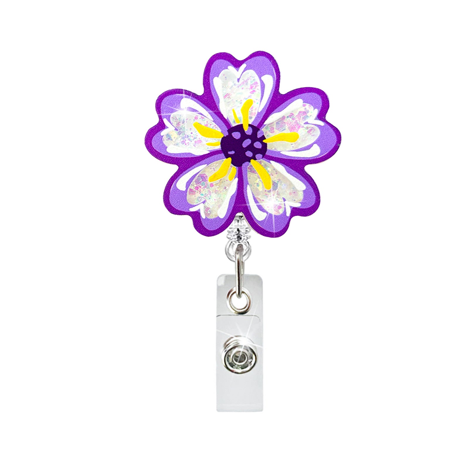 Wholesale Colorful Flowers Acrylic Retractable Badge Scroll Keychain