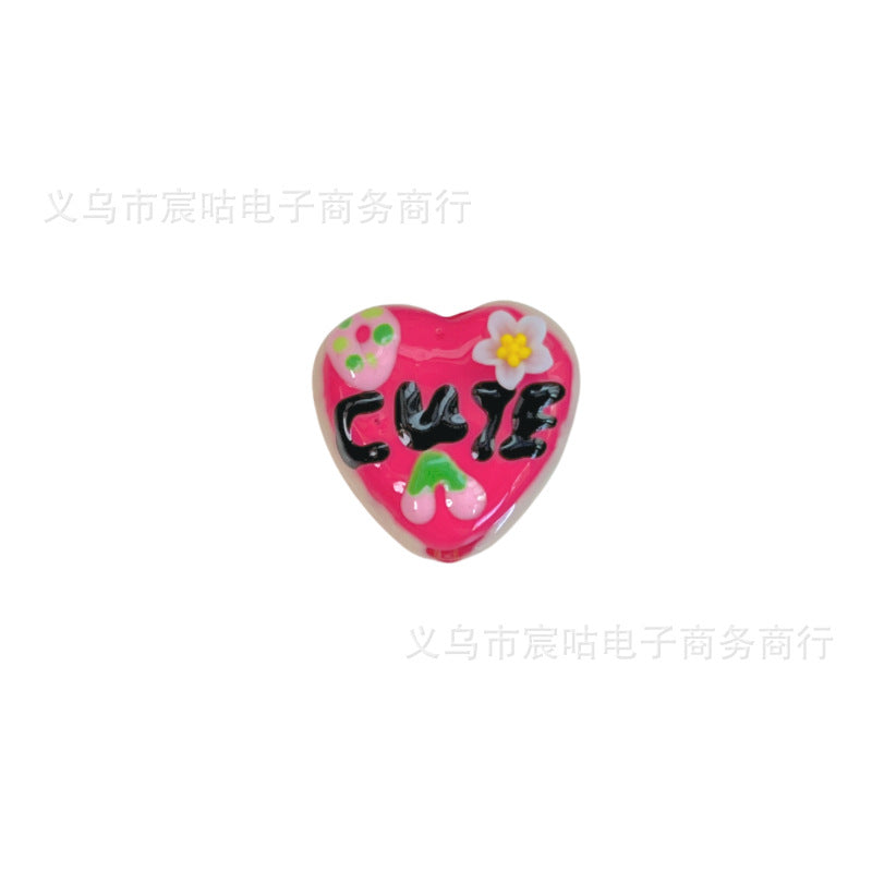 Wholesale 2pcs Cherry Heart Letter Hand-painted Beads