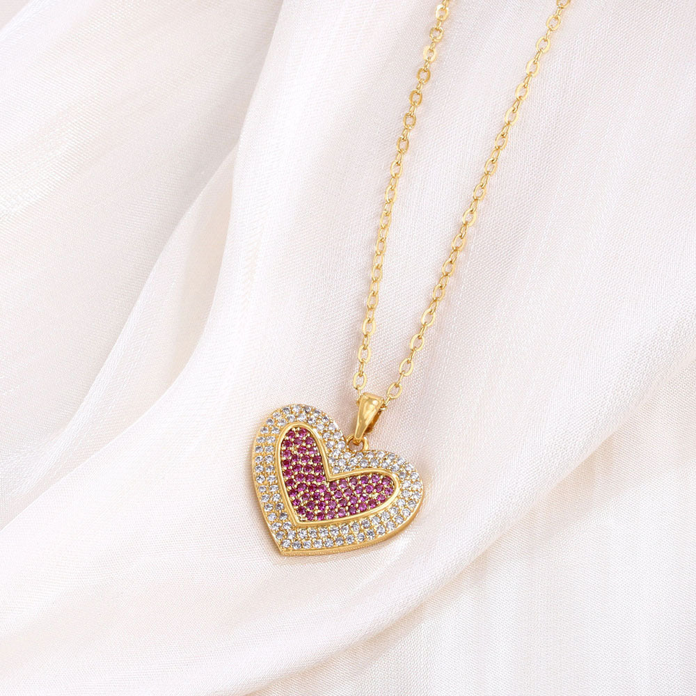 Wholesale Gold Plated Shell Heart Rhinestone Pendant Necklace Chic Everyday Jewelry Gift For Women
