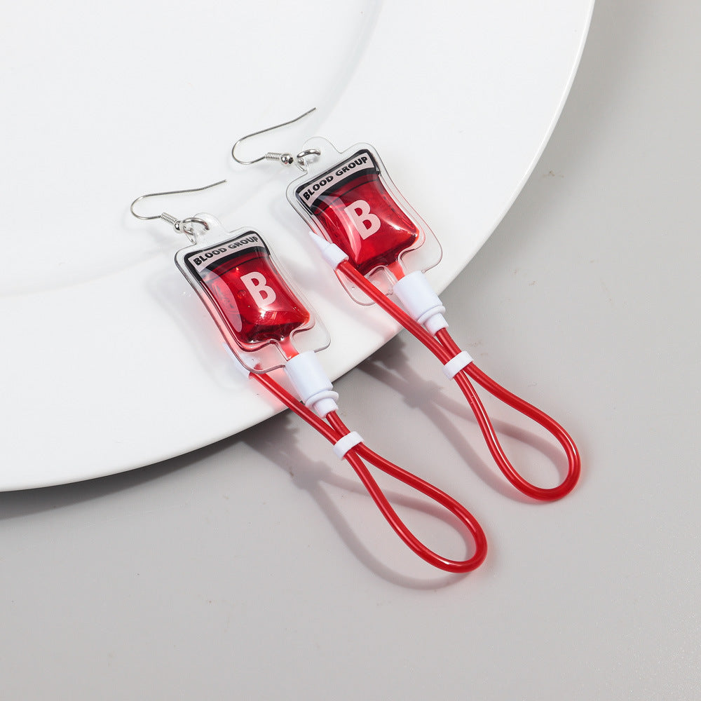 Wholesale Funny Creative Sweet and Cool Style Simulated Plasma Blood Bag Earrings