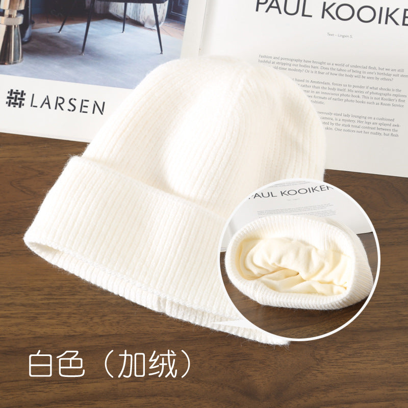 Wholesale Autumn/Winter Solid Color Light Plate with Velvet Warm Knitted Outdoor Travel Cycling Cold Proof Ear Protection Knitted Hat