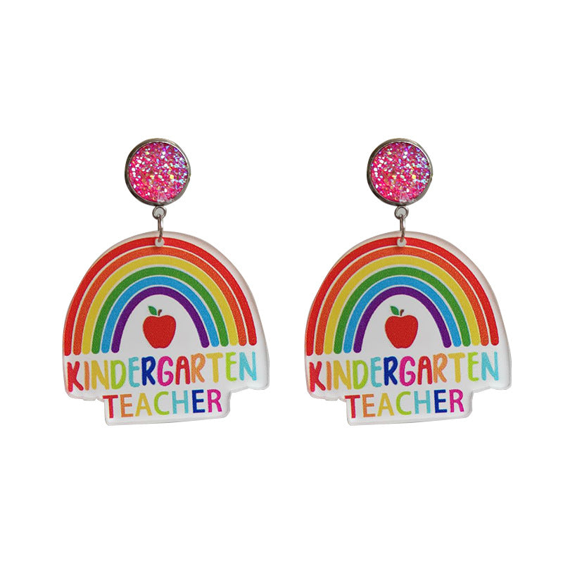 Wholesale Rainbow Apple Leopard Print Glitter Acrylic Earrings