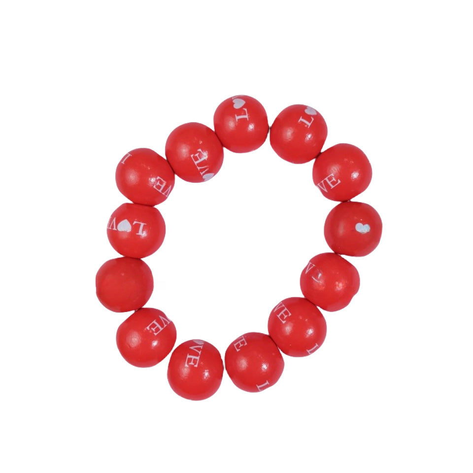 Wholesale Valentine's Day series sweet fresh cute love heart print handmade beaded wooden beads bracelet women's accessories