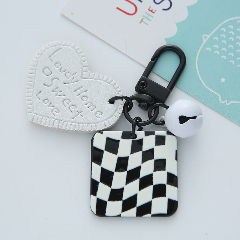 Wholesale Leather Love Square Plaid Striped Acrylic Keychains